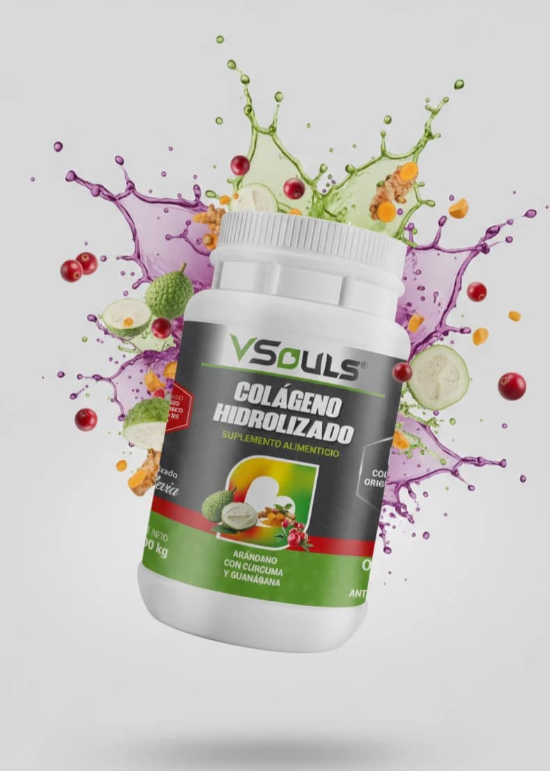 VSouls Colágeno Hidrolizado sabor arándano con cúrcuma y guanábana